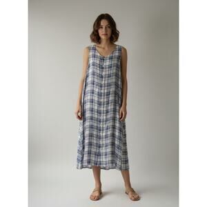 CP Shades Linen Plaid Sleeveless Button Front Midi Dress, Size Med